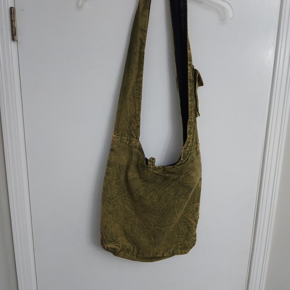 Olive Green Embroidered Crossbody Bag with Floral Appliqué - Picture 7 of 10